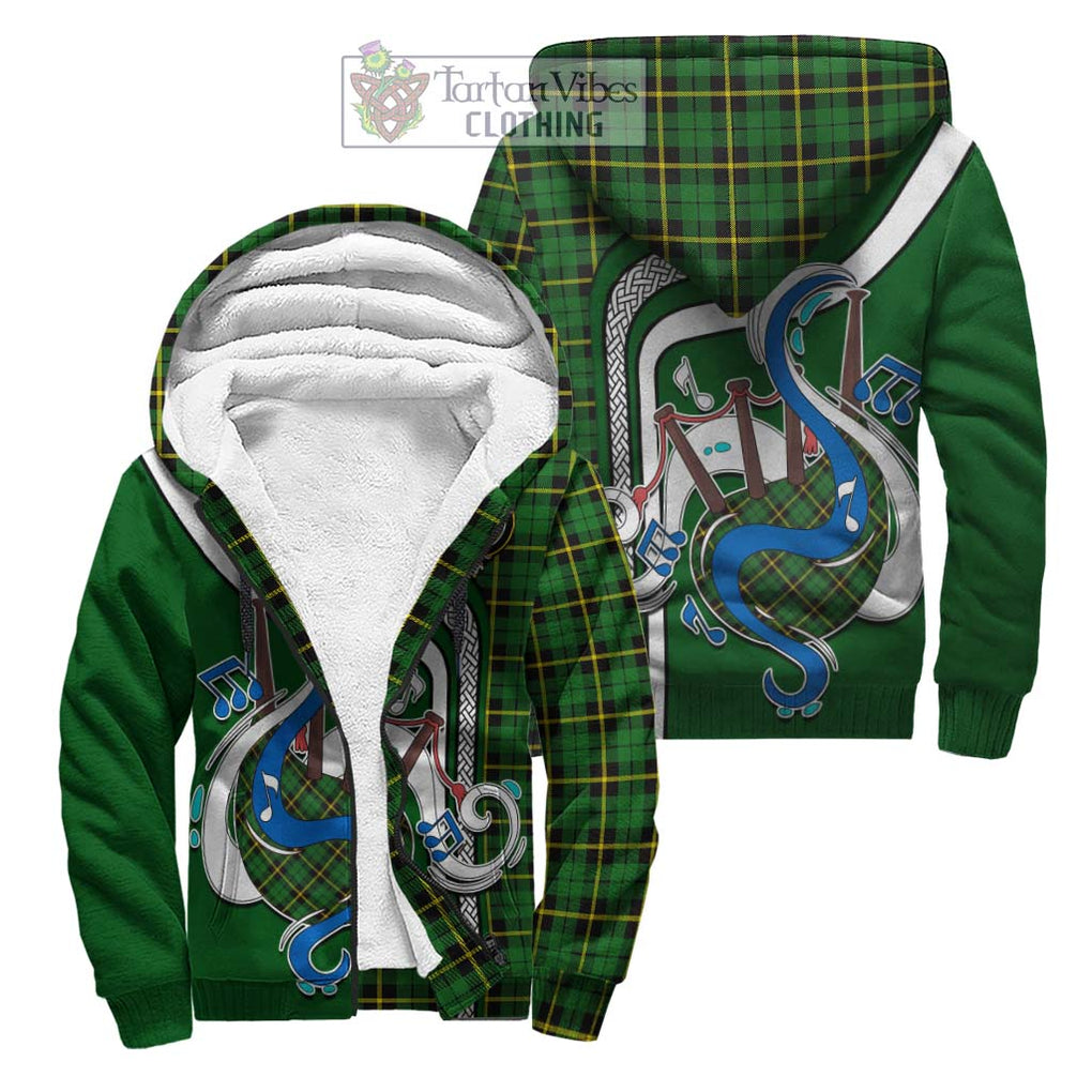 Wallace Hunting Green Tartan Sherpa Hoodie with Epic Bagpipe Style Unisex S - Tartanvibesclothing Shop