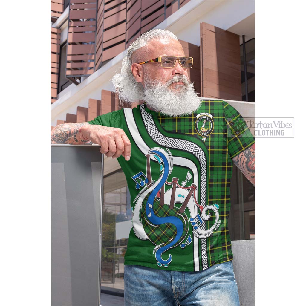 Tartan Vibes Clothing Wallace Hunting Green Tartan Cotton T-shirt with Epic Bagpipe Style