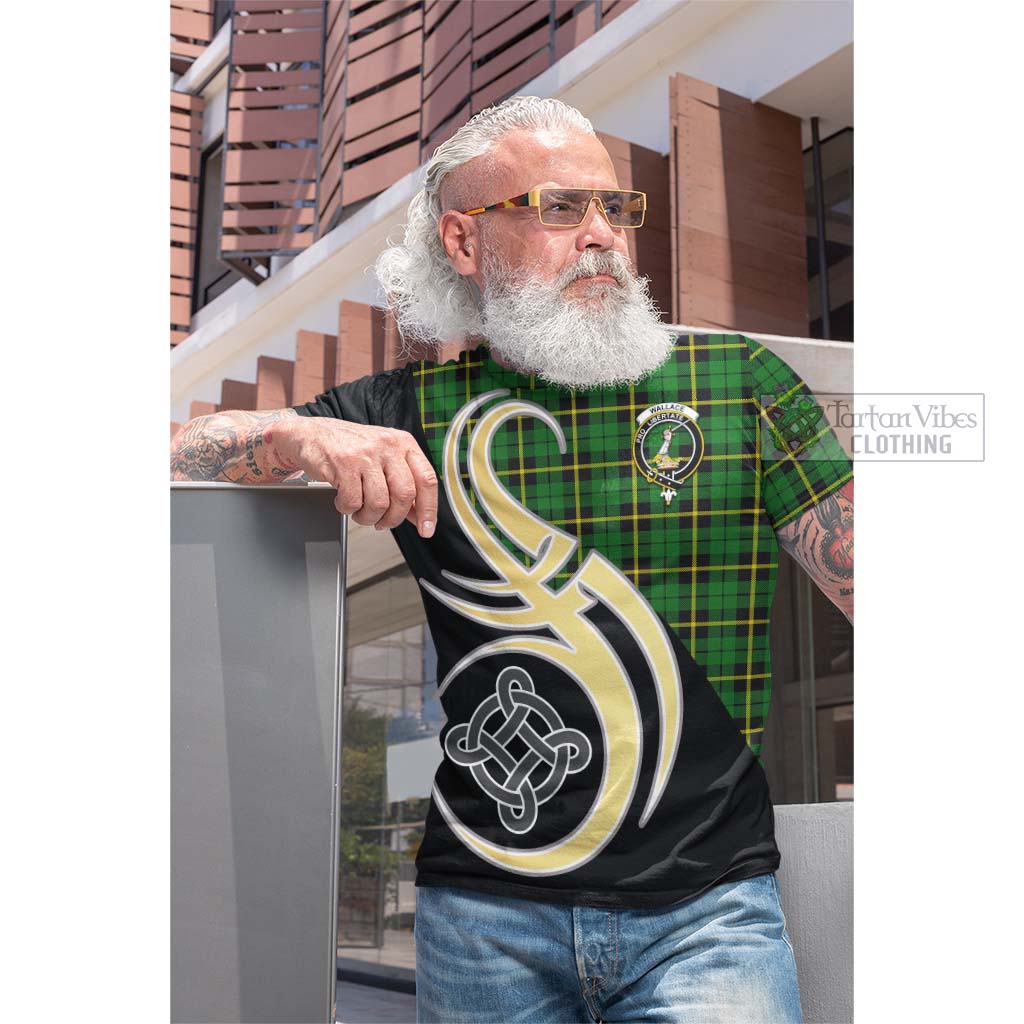 Tartan Vibes Clothing Wallace Hunting Green Tartan Cotton T-shirt with Family Crest and Celtic Symbol Style