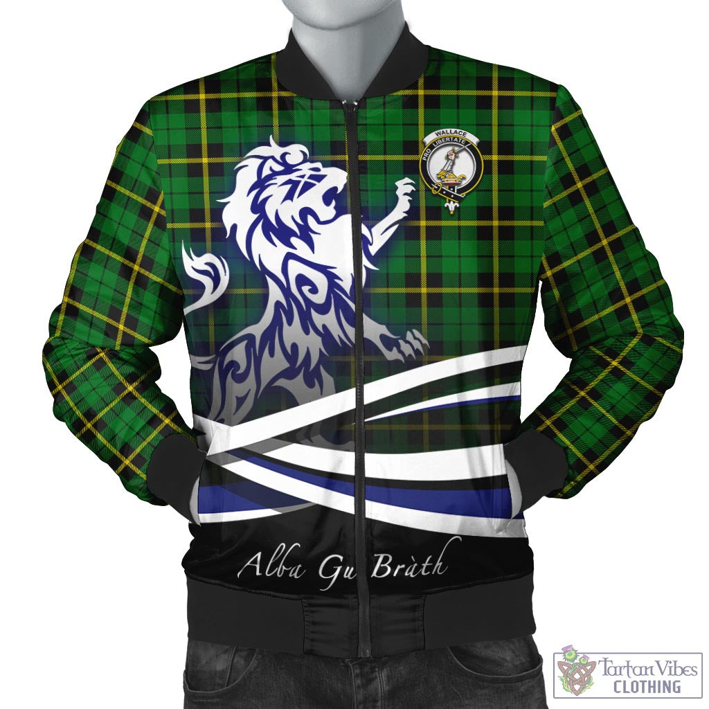 Tartan Vibes Clothing Wallace Hunting Green Tartan Bomber Jacket with Alba Gu Brath Regal Lion Emblem