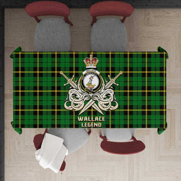 Wallace Hunting Green Tartan Tablecloth with Clan Crest and the Golden Sword of Courageous Legacy