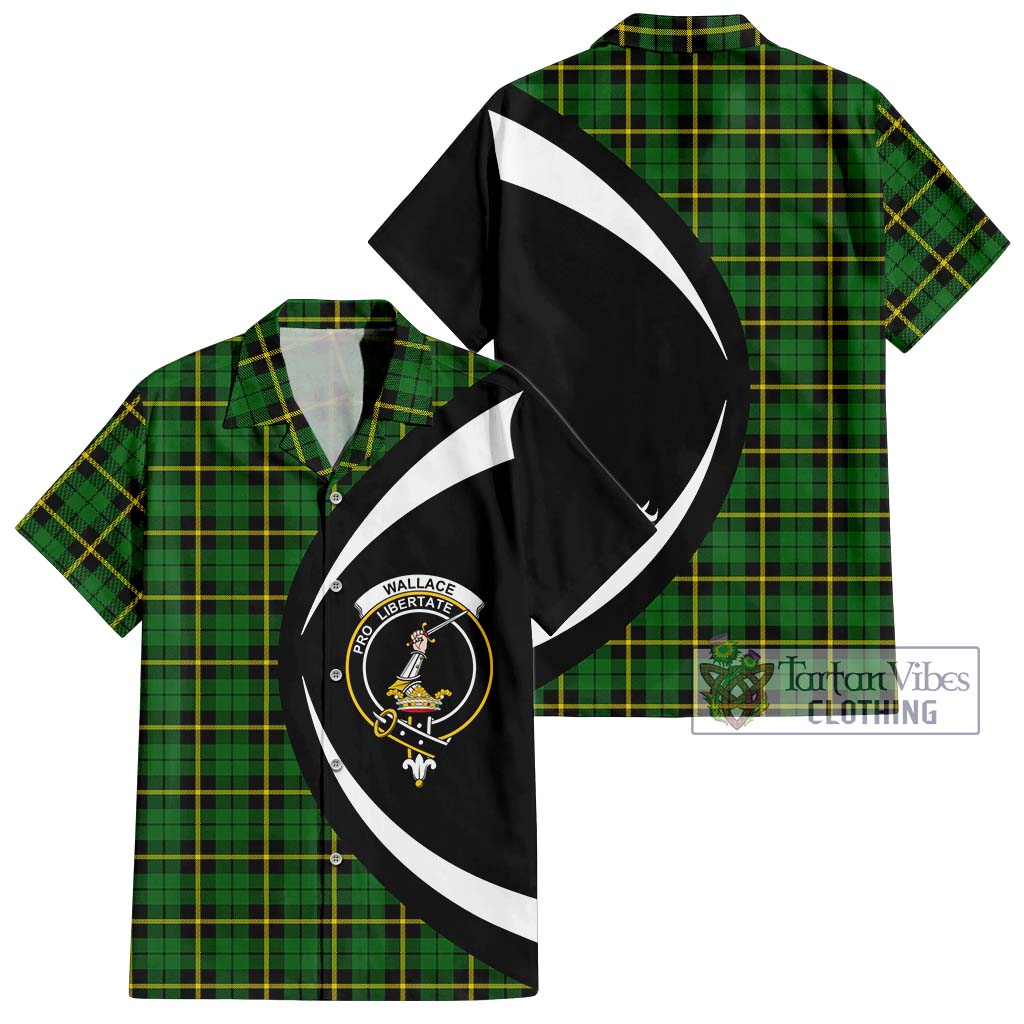 Tartan Vibes Clothing Wallace Hunting Green Tartan Short Sleeve Button Up with Family Crest Circle Style