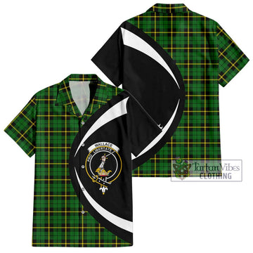 Wallace Hunting Green Tartan Short Sleeve Button Up with Family Crest Circle Style