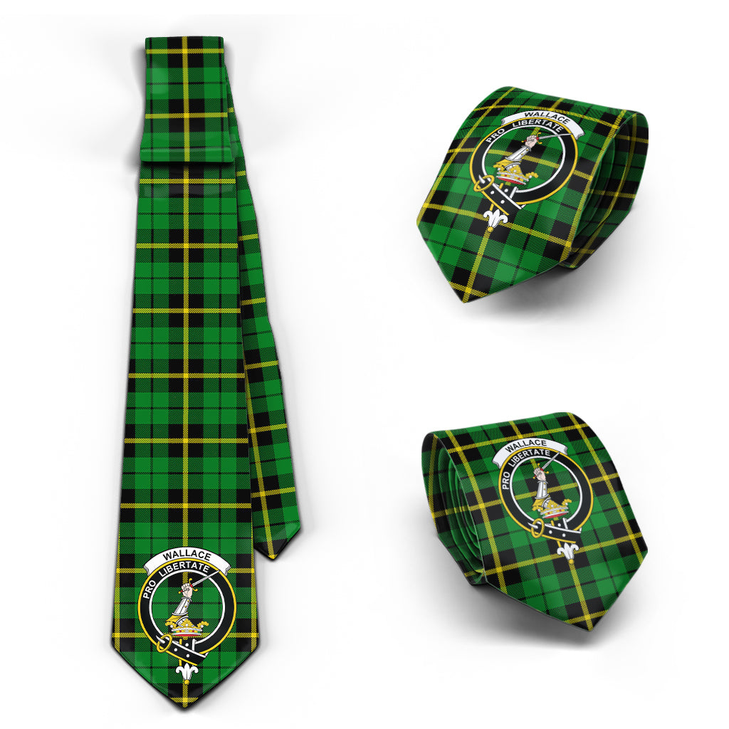 Wallace Hunting Green Tartan Classic Necktie with Family Crest Necktie One Size - Tartan Vibes Clothing