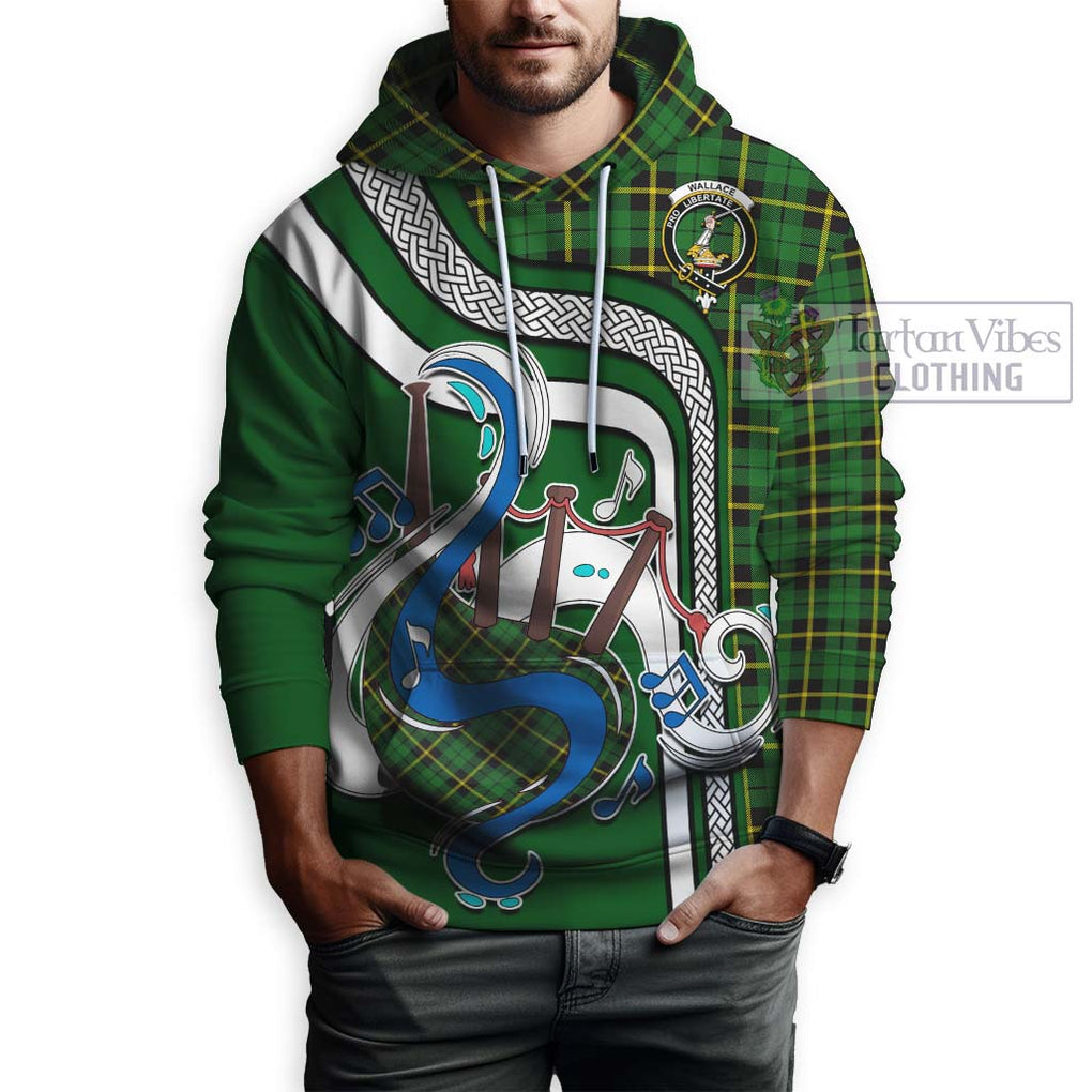 Wallace Hunting Green Tartan Hoodie with Epic Bagpipe Style Zip Hoodie - Tartanvibesclothing Shop