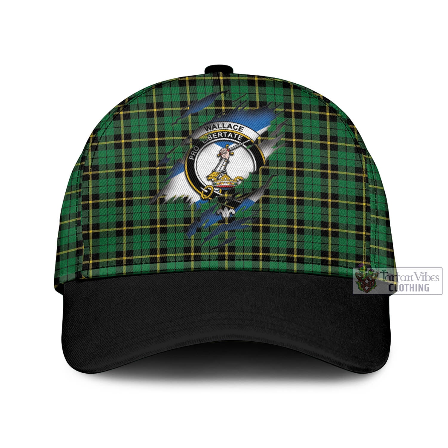 Tartan Vibes Clothing Wallace Hunting Green Tartan Classic Cap with Family Crest In Me Style