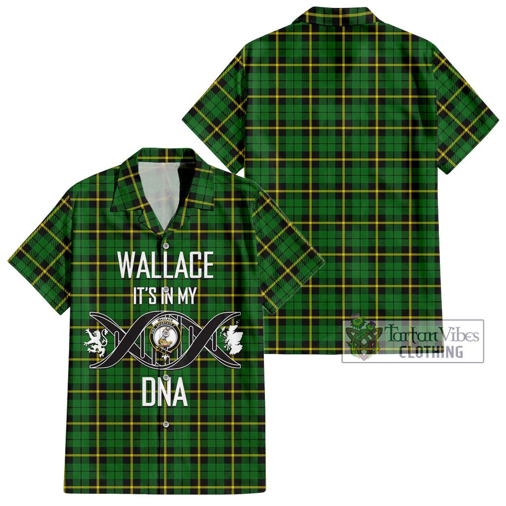 Wallace Hunting Green Tartan Short Sleeve Button Shirt with Family Crest DNA In Me Style Kid - Tartanvibesclothing Shop