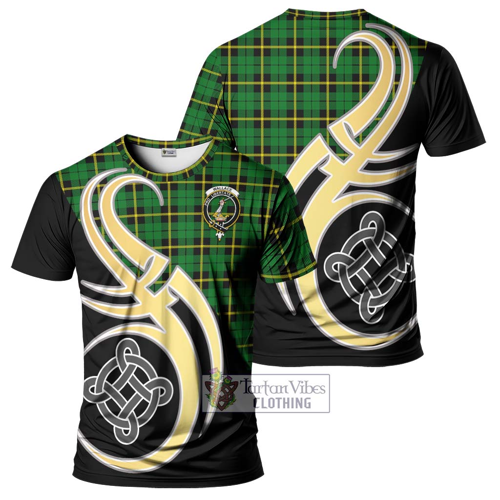 Tartan Vibes Clothing Wallace Hunting Green Tartan T-Shirt with Family Crest and Celtic Symbol Style