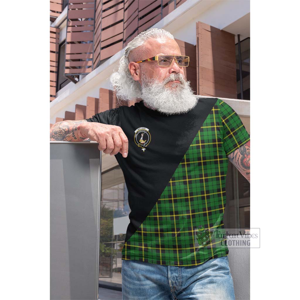 Tartan Vibes Clothing Wallace Hunting Green Tartan Cotton T-shirt with Family Crest and Military Logo Style