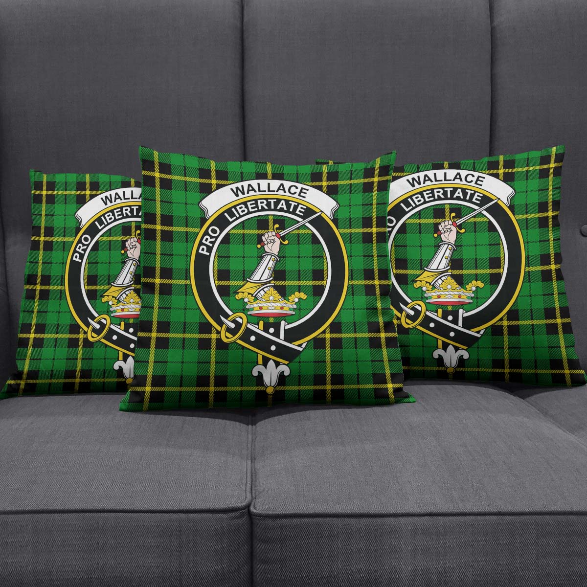 Wallace Hunting Green Tartan Pillow Cover with Family Crest Square Pillow Cover - Tartanvibesclothing