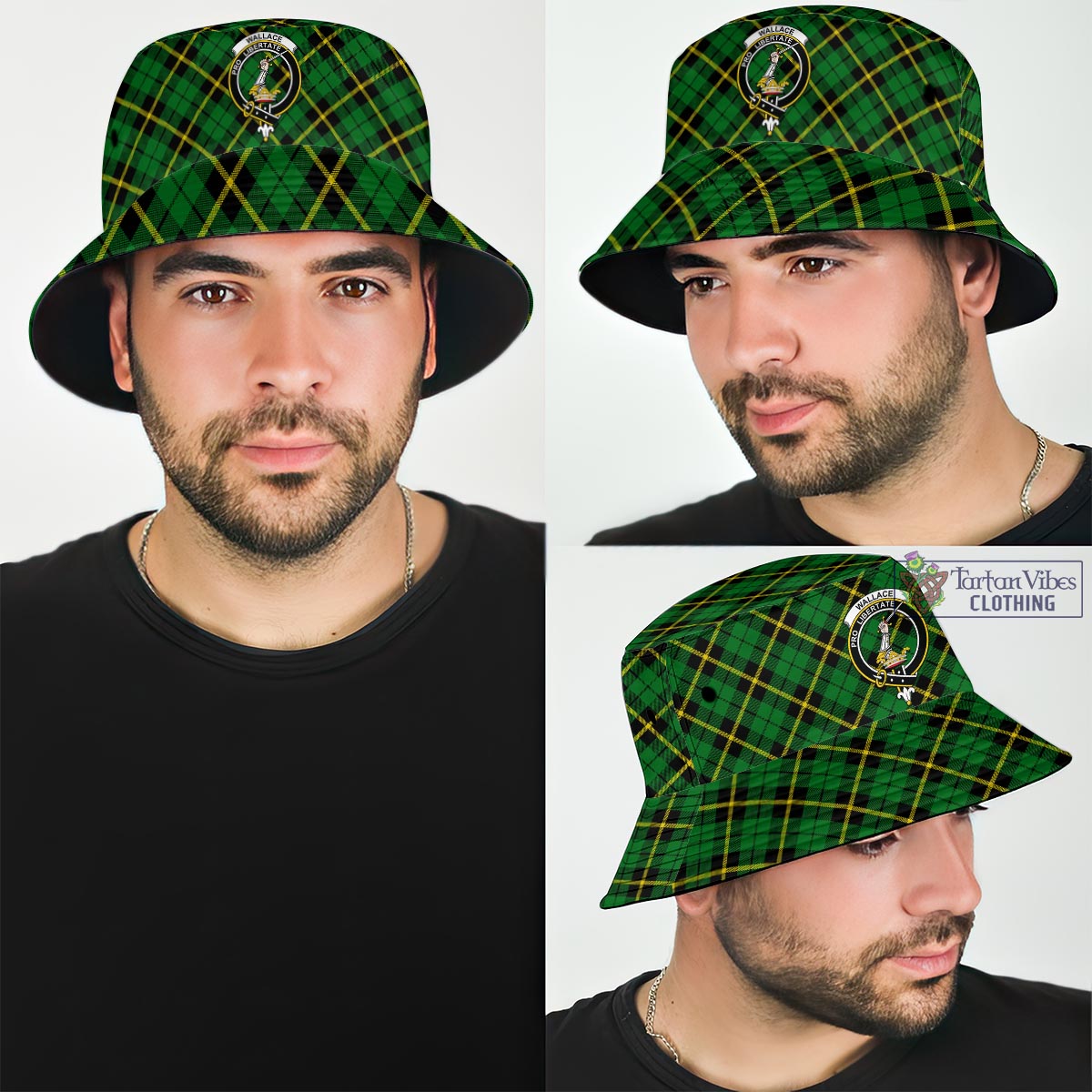 Tartan Vibes Clothing Wallace Hunting Green Tartan Bucket Hat with Family Crest