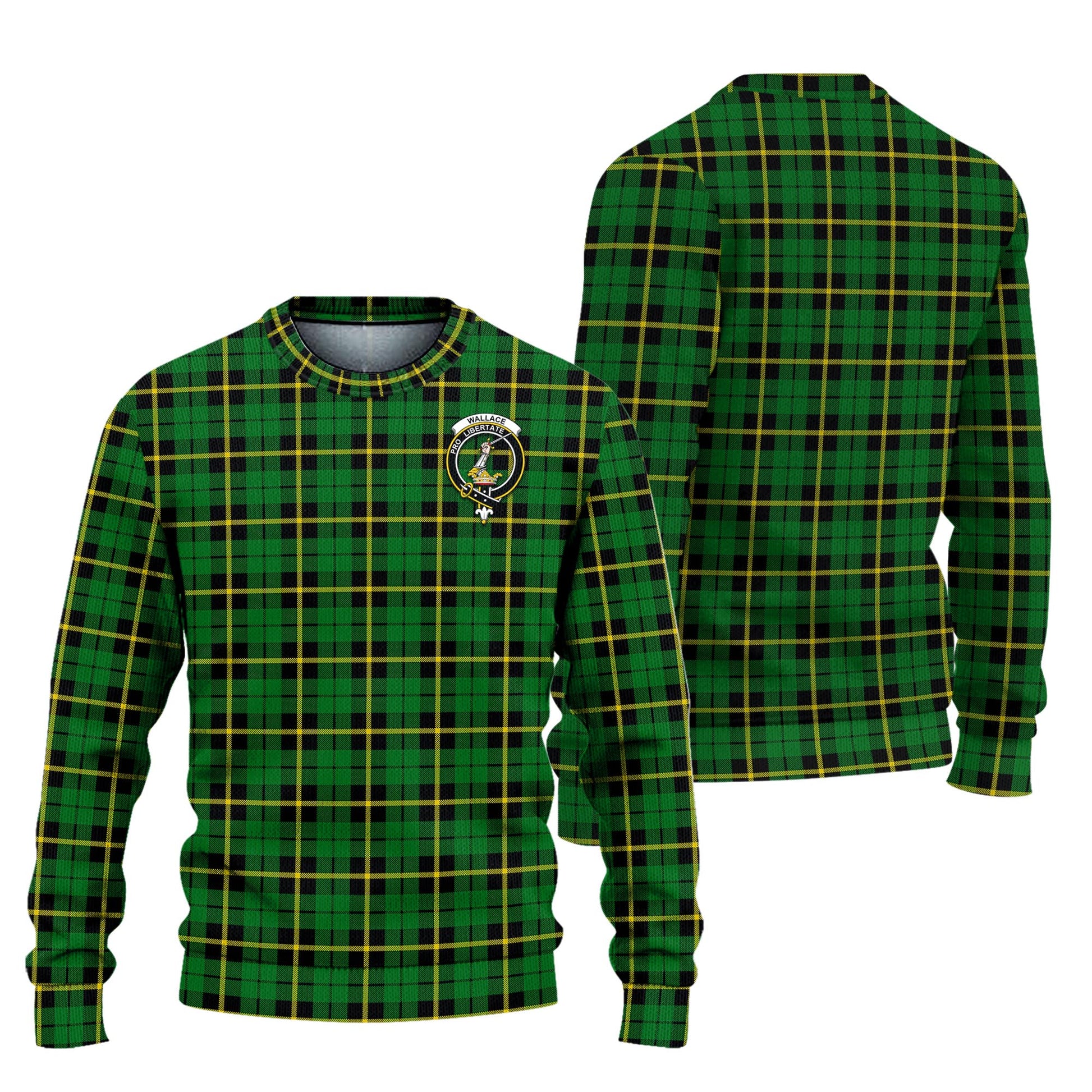 Wallace Hunting Green Tartan Knitted Sweater with Family Crest Unisex - Tartanvibesclothing