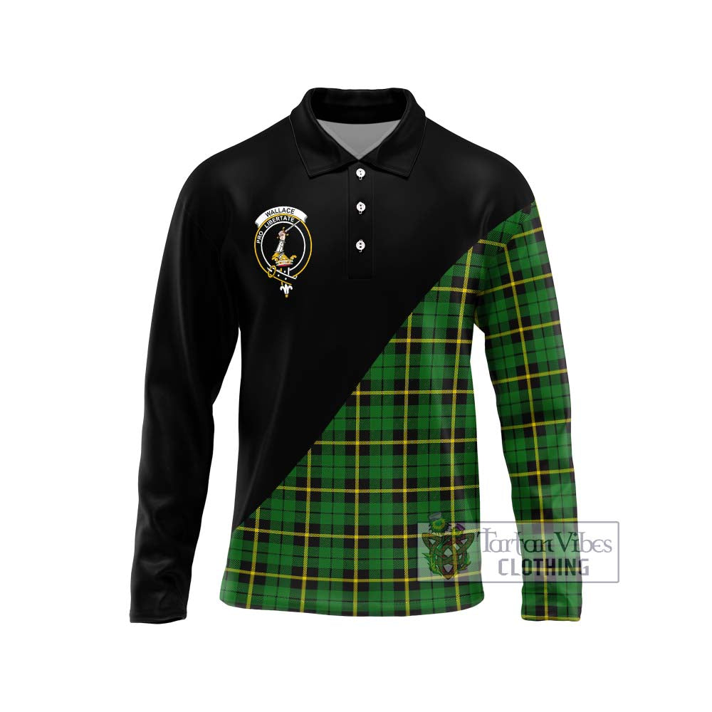 Wallace Hunting Green Tartan Long Sleeve Polo Shirt with Family Crest and Military Logo Style Unisex - Tartanvibesclothing Shop