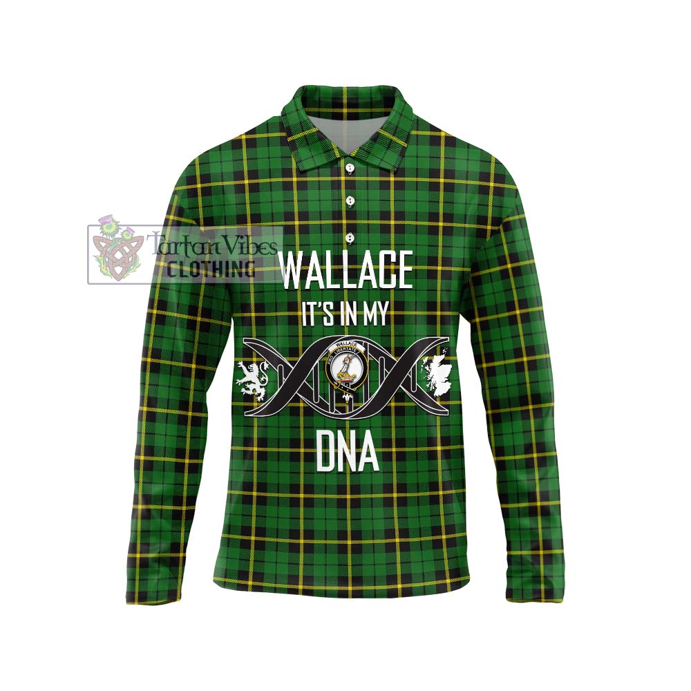 Wallace Hunting Green Tartan Long Sleeve Polo Shirt with Family Crest DNA In Me Style Unisex - Tartanvibesclothing Shop