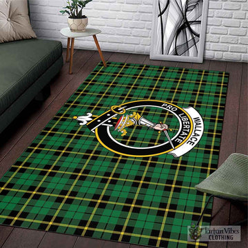 Wallace Hunting Green Tartan Area Rug with Family Crest