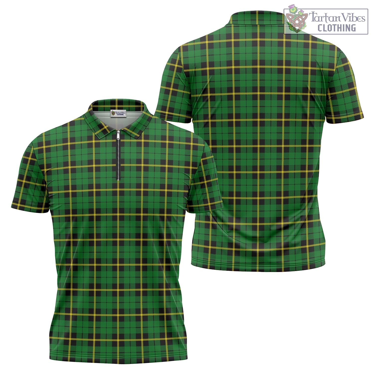 Tartan Vibes Clothing Wallace Hunting Green Tartan Zipper Polo Shirt