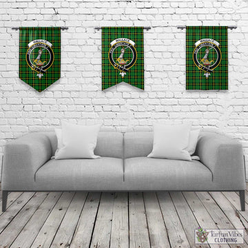 Wallace Hunting Green Tartan Gonfalon, Tartan Banner with Family Crest