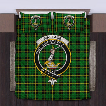 Wallace Hunting Green Tartan Quilt Bed Set with Family Crest