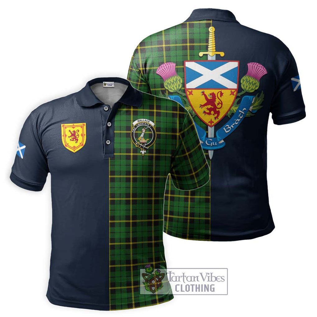 Tartan Vibes Clothing Wallace Hunting Green Tartan Polo Shirt with Scottish Lion Royal Arm Half Style