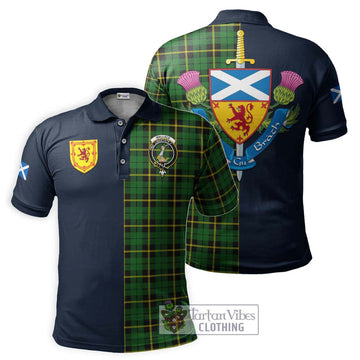 Wallace Hunting Green Tartan Polo Shirt Alba with Scottish Lion Royal Arm Half Style