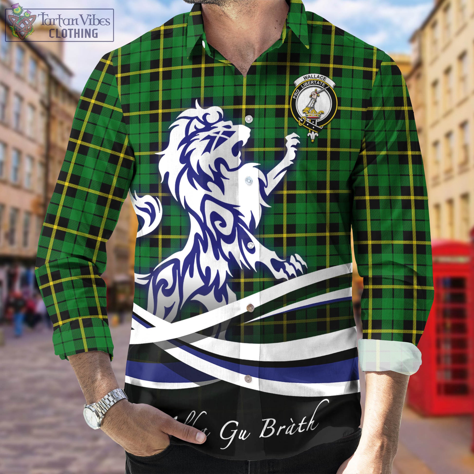 wallace-hunting-green-tartan-long-sleeve-button-up-shirt-with-alba-gu-brath-regal-lion-emblem