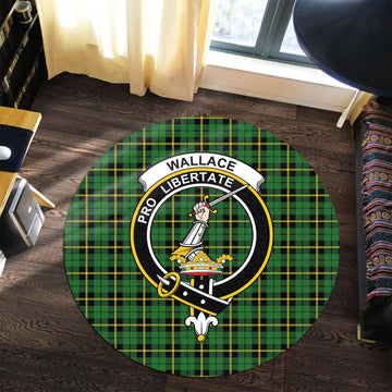 Wallace Hunting Green Tartan Round Rug with Family Crest