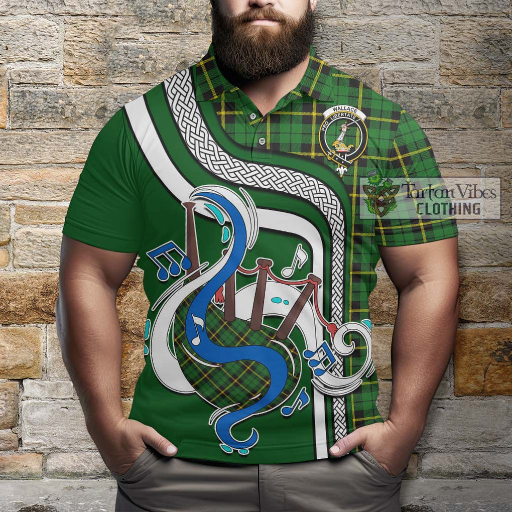 Tartan Vibes Clothing Wallace Hunting Green Tartan Polo Shirt with Epic Bagpipe Style