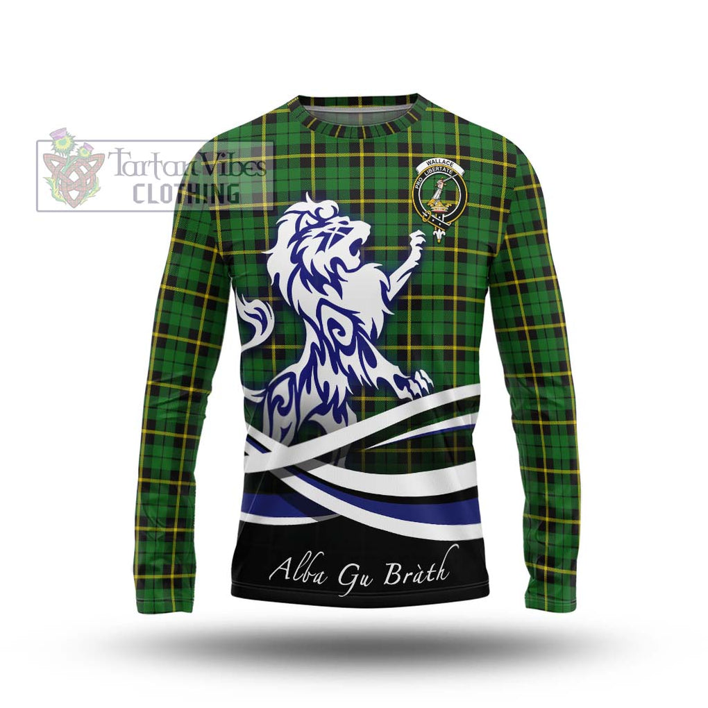 Wallace Hunting Green Tartan Long Sleeve T-Shirt with Alba Gu Brath Regal Lion Emblem Unisex - Tartanvibesclothing Shop