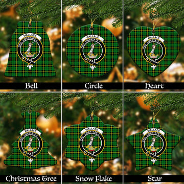 Wallace Hunting Green Tartan Christmas Ceramic Ornaments with Family Crest