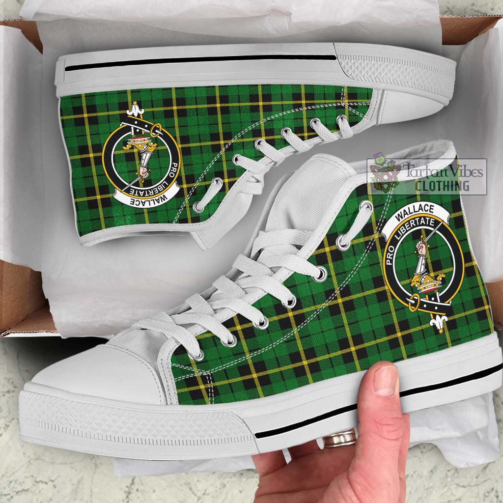 Tartan Vibes Clothing Wallace Hunting Green Tartan High Top Shoes with Family Crest