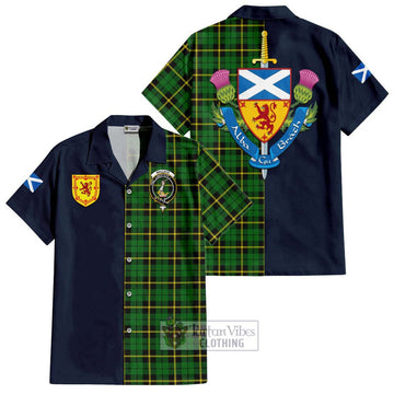 Wallace Hunting Green Tartan Short Sleeve Button Shirt Alba with Scottish Lion Royal Arm Half Style