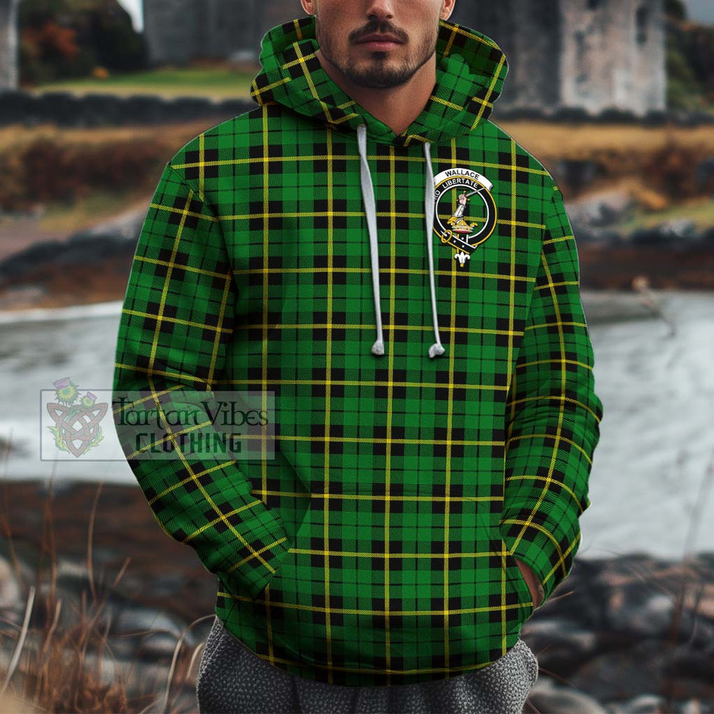 Wallace Hunting Green Tartan Cotton Hoodie with Family Crest Pullover Hoodie XS - Tartan Vibes Clothing