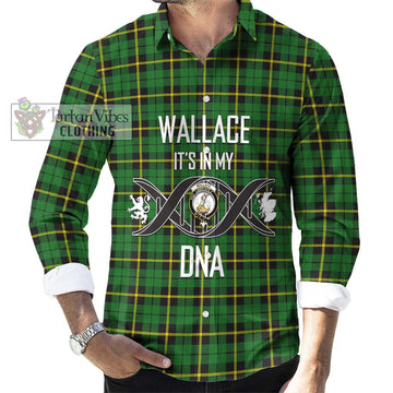 Wallace Hunting Green Tartan Long Sleeve Button Shirt with Family Crest DNA In Me Style