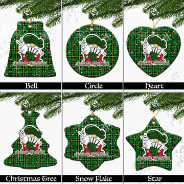 Wallace Hunting Green Tartan Christmas Ceramic Ornaments with Scottish Gnome Playing Bagpipes