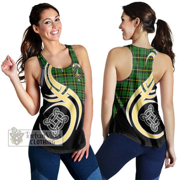 Wallace Hunting Green Tartan Women's Racerback Tanks with Family Crest and Celtic Symbol Style