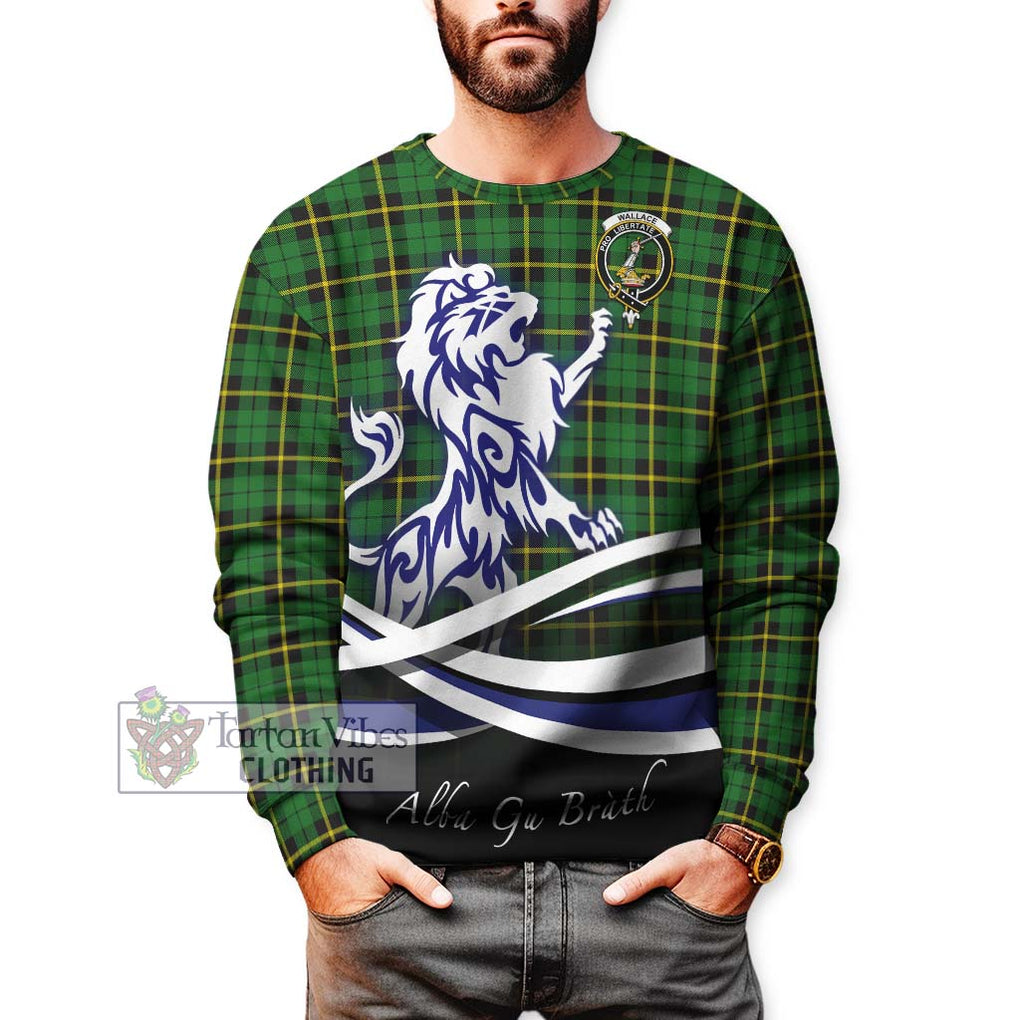 Wallace Hunting Green Tartan Sweatshirt with Alba Gu Brath Regal Lion Emblem Unisex - Tartanvibesclothing Shop