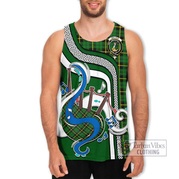 Wallace Hunting Green Tartan Men's Tank Top with Epic Bagpipe Style