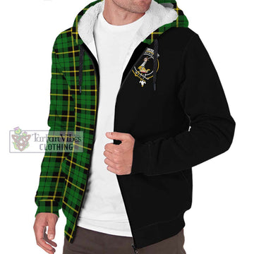 Wallace Hunting Green Tartan Sherpa Hoodie with Family Crest and Half Of Me Style