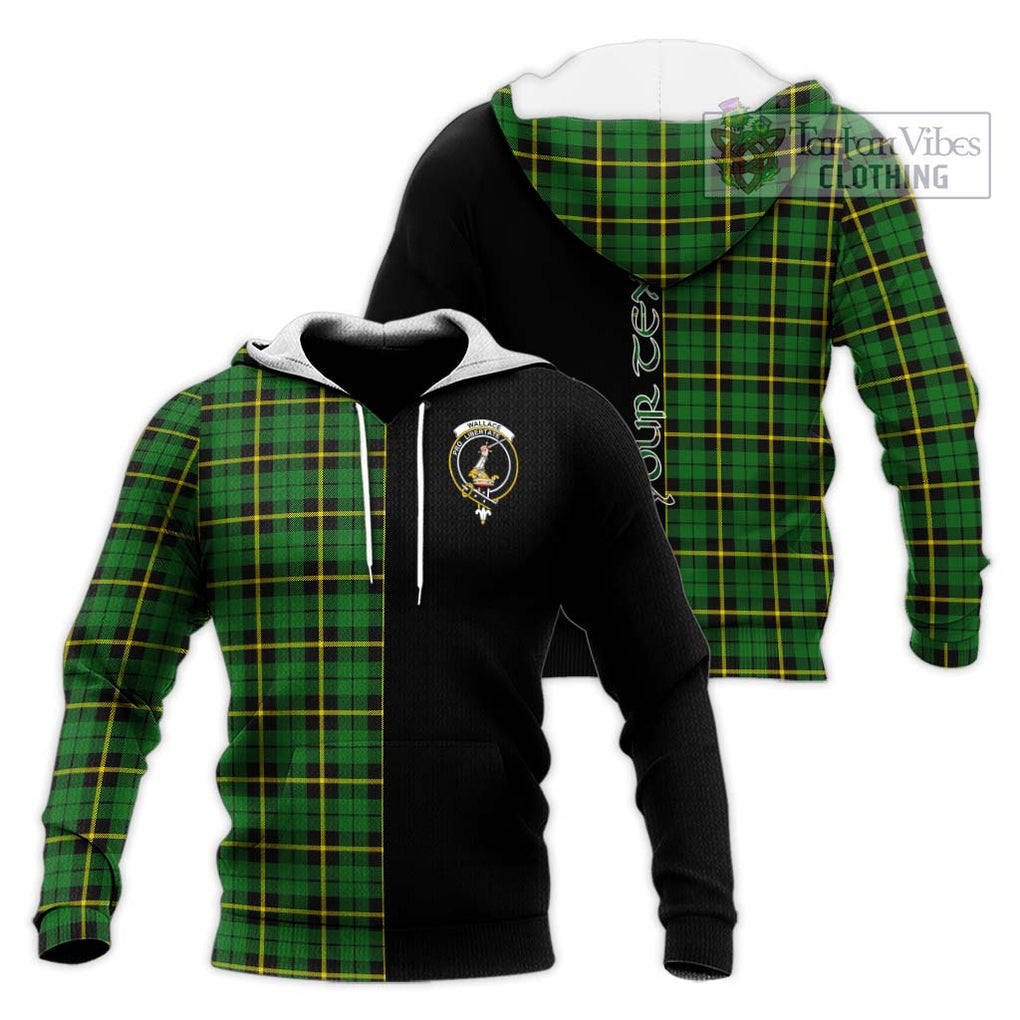 Wallace Hunting Green Tartan Knitted Hoodie with Family Crest and Half Of Me Style Unisex Knitted Pullover Hoodie - Tartanvibesclothing Shop