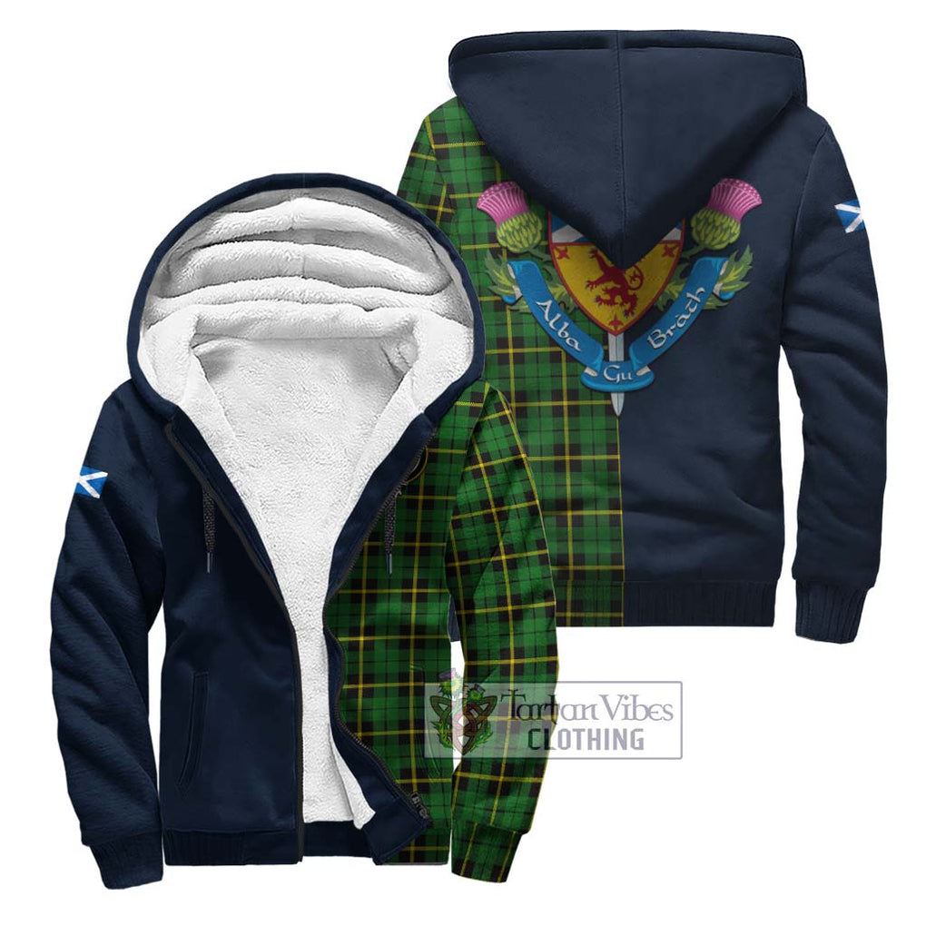 Tartan Vibes Clothing Wallace Hunting Green Tartan Sherpa Hoodie with Scottish Lion Royal Arm Half Style