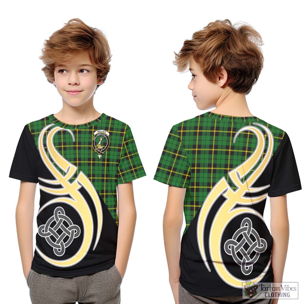 Wallace Hunting Green Tartan Kid T-Shirt with Family Crest and Celtic Symbol Style Youth XL Size14 - Tartan Vibes Clothing