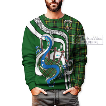 Wallace Hunting Green Tartan Sweatshirt with Epic Bagpipe Style