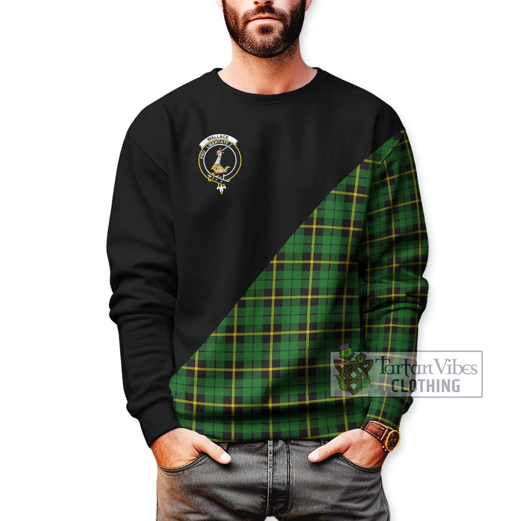 Wallace Hunting Green Tartan Sweatshirt with Family Crest and Military Logo Style Unisex - Tartanvibesclothing Shop