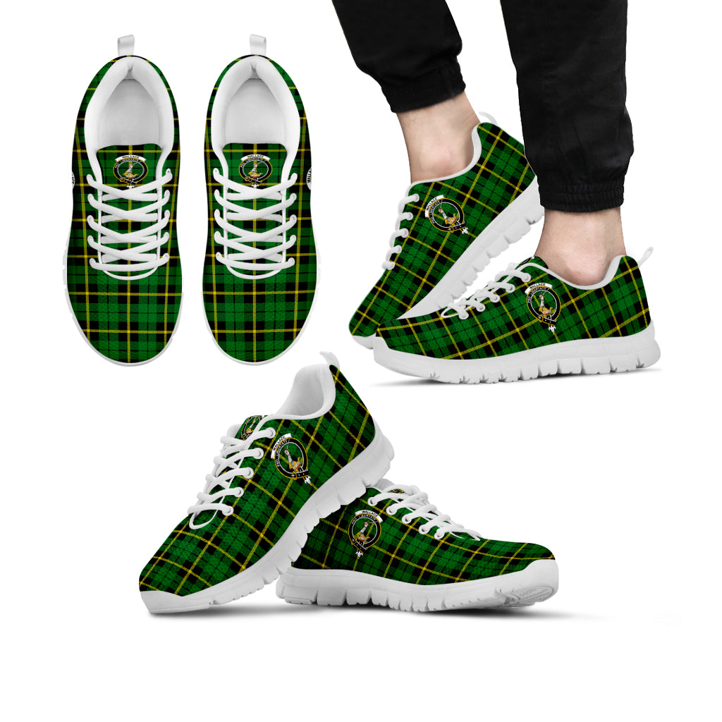 Wallace Hunting Green Tartan Sneakers with Family Crest Kid's Sneakers - Tartan Vibes Clothing