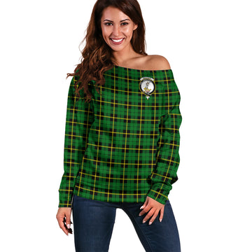 Wallace Hunting Green Tartan Off Shoulder Women Sweater with Family Crest