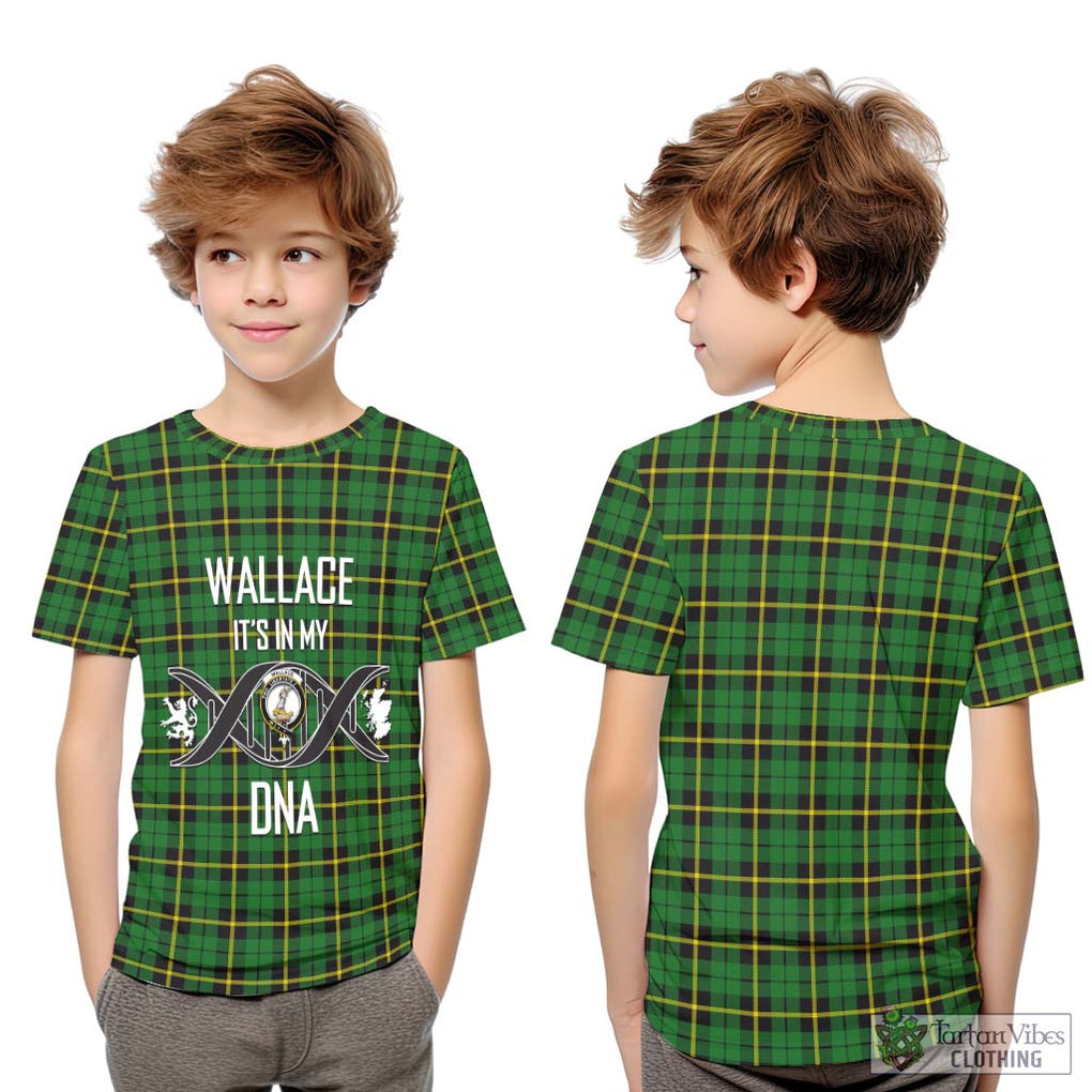 Wallace Hunting Green Tartan Kid T-Shirt with Family Crest DNA In Me Style Youth XL Size14 - Tartanvibesclothing Shop