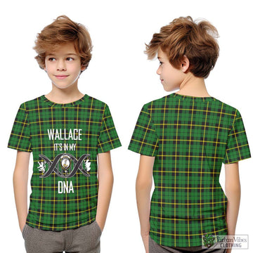 Wallace Hunting Green Tartan Kid T-Shirt with Family Crest DNA In Me Style