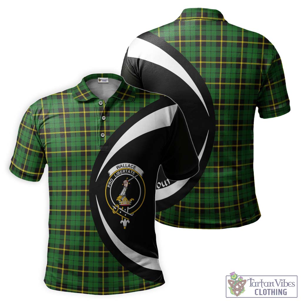 Tartan Vibes Clothing Wallace Hunting Green Tartan Men's Polo Shirt with Family Crest Circle Style