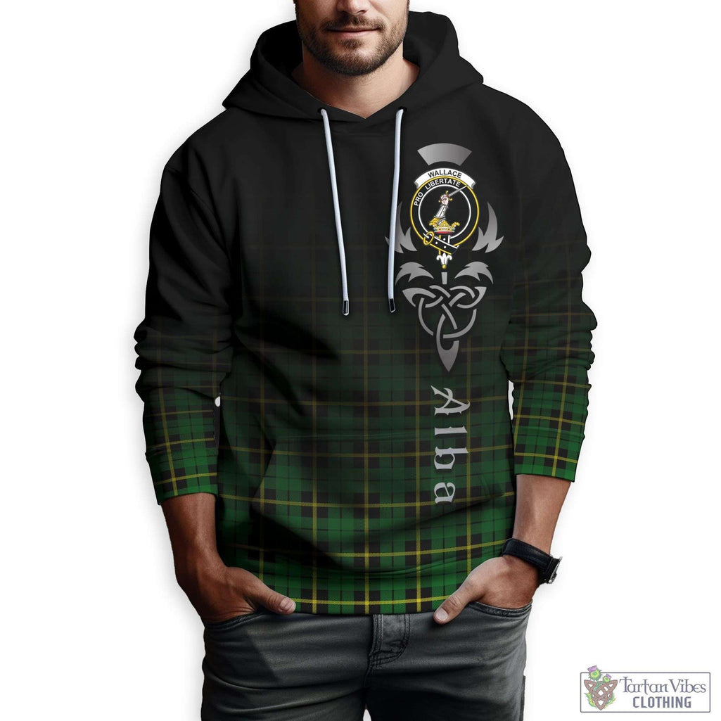 Tartan Vibes Clothing Wallace Hunting Green Tartan Hoodie Featuring Alba Gu Brath Family Crest Celtic Inspired