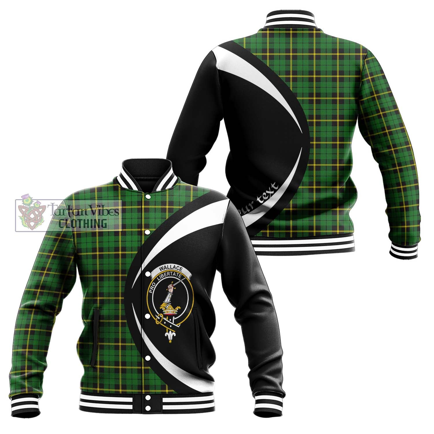 Wallace Hunting Green Tartan Baseball Jacket with Family Crest Circle Style Unisex - Tartan Vibes Clothing